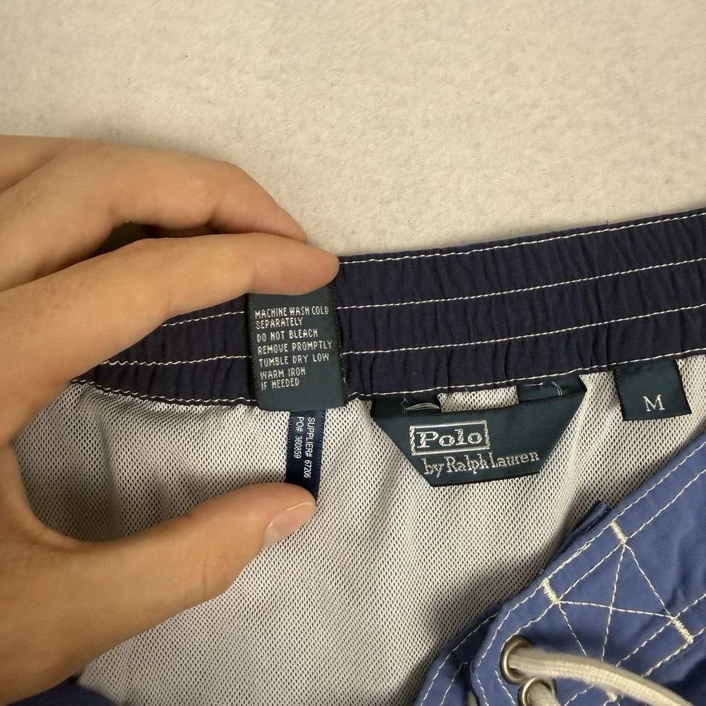 VTG 90s Polo Ralph Lauren Blue Cargo Swim Trunks Board Shorts Mens Medium‎ Mesh